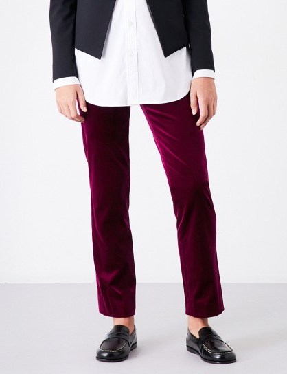 THEORY Slim-fit electric-pink velvet trousers - flipped