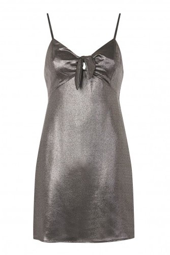 Topshop Tie Front Slip Dress ~ silver metallic party dresses - flipped