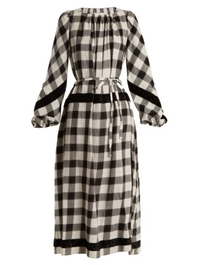 TIBI Tie-waist checked cotton-blend dress / check print dresses / black and white checks