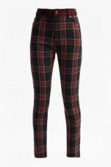 FRENCH CONNECTION Tillie Tartan High Rise Denim Skinny Jeans | red check trousers