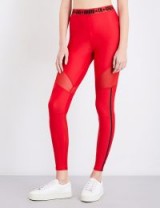 TOMMY HILFIGER Tommy Hilfiger x Gigi Hadid high-rise sheer-panel sports-jersey leggings | red sports pants