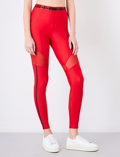 TOMMY HILFIGER Tommy Hilfiger x Gigi Hadid high-rise sheer-panel sports-jersey leggings | red sports pants - flipped