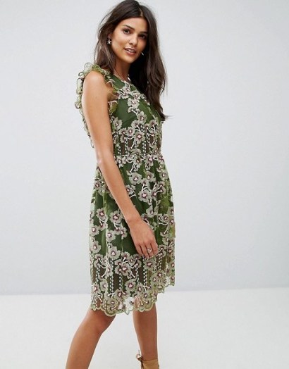 Tresophie Embrodered Frill Dress / green floral dresses - flipped