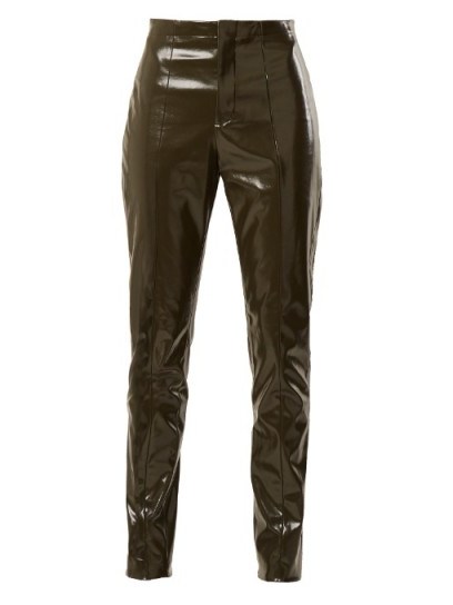 Kourtney Kardashian shiny khaki-grey pants, ACNE STUDIOS Tugi vinyl trousers, out and about in Paris, 26 September 2017. - flipped