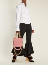 JACQUEMUS Upside-down triple-chain suede bag / pink suede bags / contemporary handbags