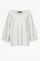 FRENCH CONNECTION URBAN FLOSSY RUFFLE SLEEVE JUMPER | oatmeal round neck jumpers | loosed fit sweaters | knitwear