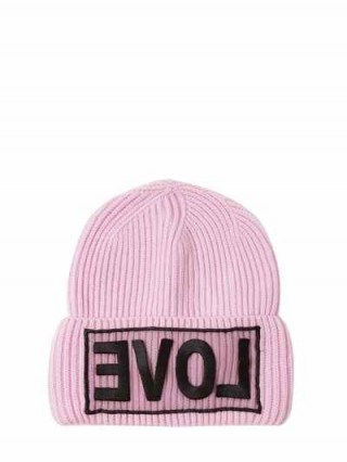 VERSACE LOVE KNITTED WOOL BEANIE HAT – pink slogan beanies – winter hats - flipped