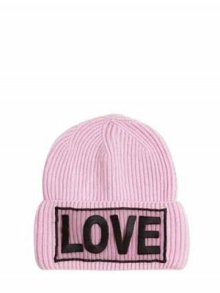 VERSACE LOVE KNITTED WOOL BEANIE HAT – pink slogan beanies – winter hats