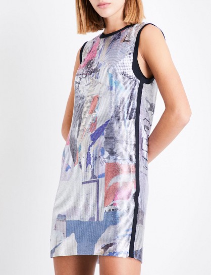 VERSUS VERSACE Abstract-pattern metal-mesh mini dress / shimmering sleeveless shift dresses
