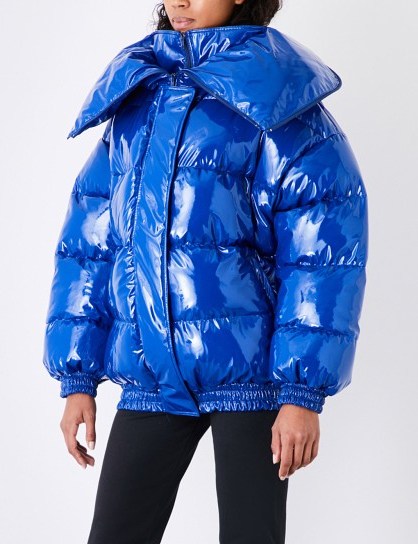 VETEMENTS Miss Webcam shell puffer jacket | glossy blue padded jackets - flipped
