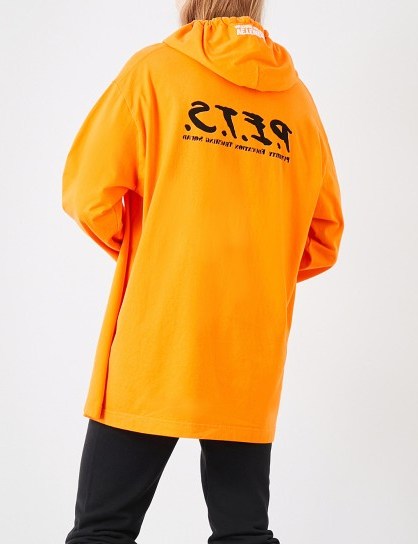 VETEMENTS P.E.T.S cotton-jersey hoody / orange slogan goodies - flipped