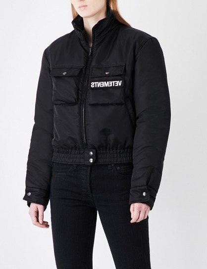 VETEMENTS Police Woman reversible shell and wool-blend jacket | black designer winter jackets - flipped