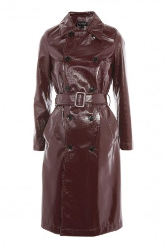 Topshop Vinyl Trench Coat ~ burgundy belted coats ~ glossy dark red - flipped