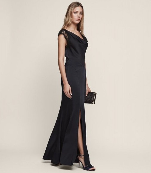 REISS VITTORIA LACE-BACK EVENING GOWN NIGHT NAVY ~ blue lace black gowns - flipped
