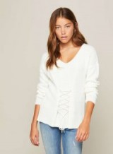 Miss Selfridge V-Neck Corset Knitted Jumper | cream front lace up jumpers | on-trend knitwear