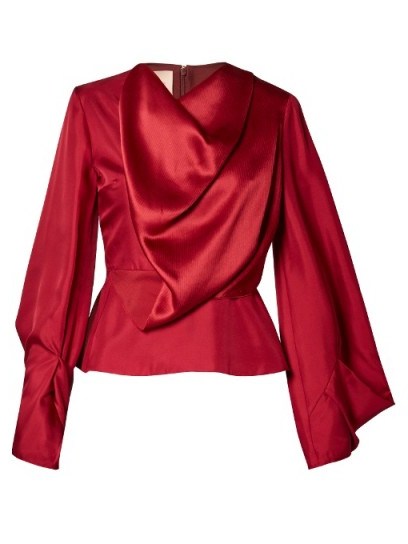 ROKSANDA Voru origami-sleeved draped top ~ red satin draped tops - flipped