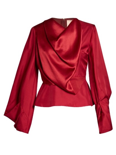 ROKSANDA Voru origami-sleeved draped top ~ red satin draped tops