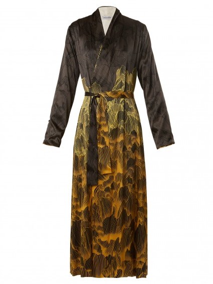 ADRIANA IGLESIAS Waldorf reversible floral-print stretch-silk robe ~ long luxe robes ~ chic evening jackets - flipped