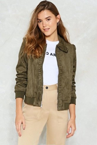 Nasty Gal What a Thrill Vegan Suede Jacket ~ khaki jackets - flipped