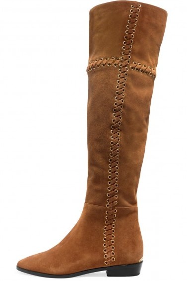 MICHAEL MICHAEL KORS Whipstitched nubuck knee boots | tan stitched winter boots - flipped