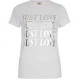River Island White ‘just love’ foil print fitted T-shirt / slogan t-shirts