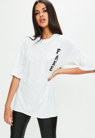 missguided white oversized t-shirt / FAKE print t-shirts