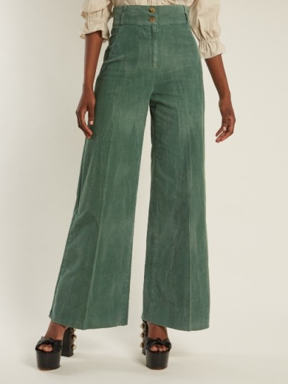 GUCCI Wide-leg cotton-blend corduroy trousers ~ green cord pants