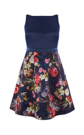 OASIS WINTER FLORAL 2-IN-1 SKATER ~ blue fit and flare dresses