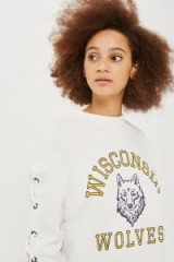 Tee & Cake ‘Wisconsin Wolves’ Lace Up Sweat Top / slogan sweatshirts