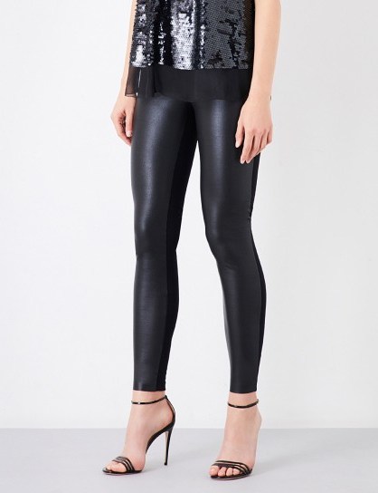 WOLFORD Lindsey leatherette and stretch-jersey leggings | skinny black pants - flipped