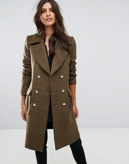 YAS Double Breasted Coat With Metallic Buttons ~ green winter coats - flipped