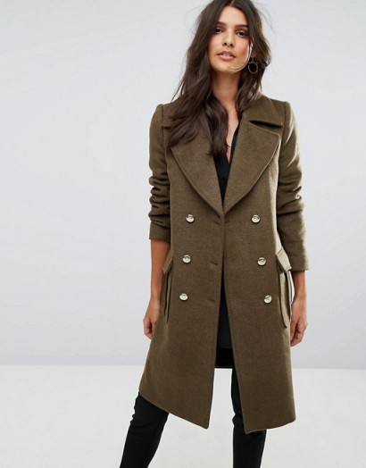 YAS Double Breasted Coat With Metallic Buttons ~ green winter coats