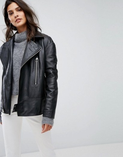 Y.A.S Oversized Leather Jacket – casual black jackets - flipped