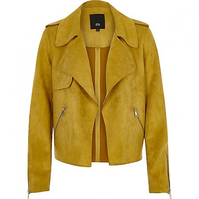 River Island Yellow faux suede cropped trench coat jacket ~ casual jackets