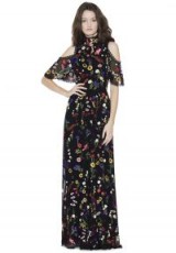 Alice and Olivia ADELLA EMBROIDERED GOWN / long floral cold shoulder dresses / romantic evening gowns