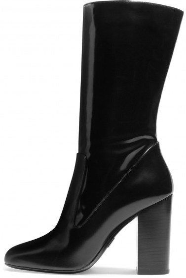 MICHAEL KORS COLLECTION Agatha glossed-leather boots / black calf length high heel boot - flipped