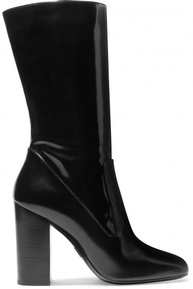 MICHAEL KORS COLLECTION Agatha glossed-leather boots / black calf length high heel boot