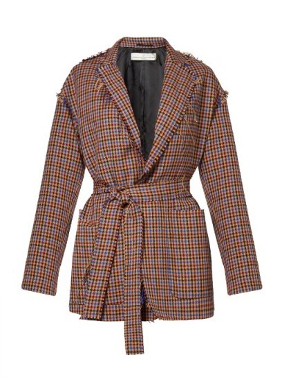 GOLDEN GOOSE DELUXE BRAND Agnese waist-tie checked jacket ~ frayed edge jackets - flipped