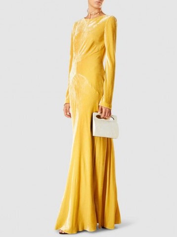 ALBERTA FERRETTI‎ Long Sleeved Yellow Velvet Gown - flipped