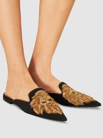 ALBERTA FERRETTI‎ Mia Embroidered Leather Mules ~ pointed toe flats - flipped