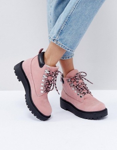 ALDO Pevio Blush Hiking Boots ~ chunky pink lace ups - flipped