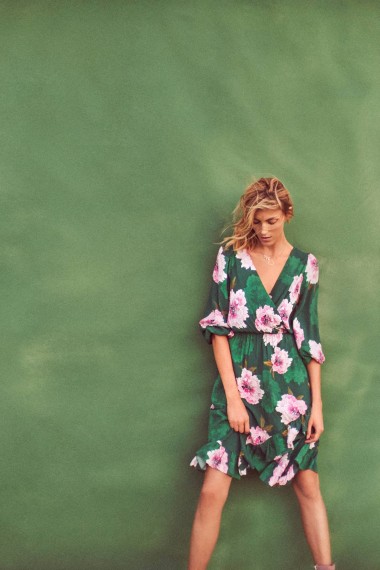 Plenty by Tracy Reese Aleah Floral Dress ~ green wrap style frill hem dresses