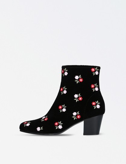ALEXA CHUNG Beatnik embroidered velvet ankle boots ~ black floral booties - flipped