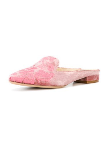 ALEXANDRE BIRMAN leaf embroidered mules – luxe flats – flat rose-pink shoes - flipped