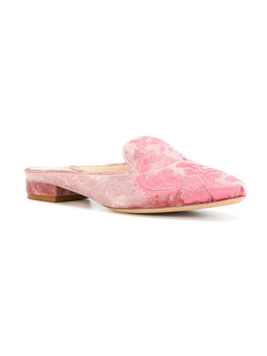 ALEXANDRE BIRMAN leaf embroidered mules – luxe flats – flat rose-pink shoes