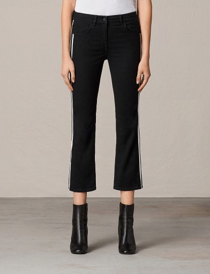 ALLSAINTS Heidi side-stripe kick-flare mid-rise jeans | black denim - flipped