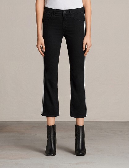 ALLSAINTS Heidi side-stripe kick-flare mid-rise jeans | black denim