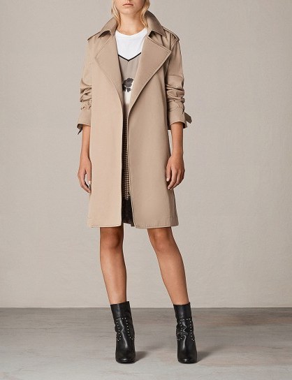 ALLSAINTS Riley cotton trench coat | sand-brown winter coats | stylish outerwear - flipped