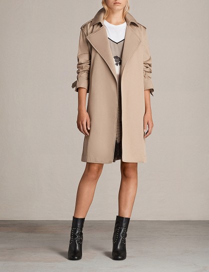 ALLSAINTS Riley cotton trench coat | sand-brown winter coats | stylish outerwear