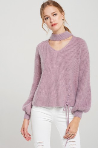 STORETS Ally Angora Choker Knit Pullover | soft purple bishop sleeved jumpers